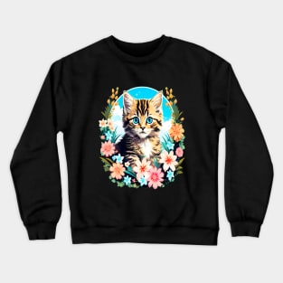 Tiger Striped Kitten Surrounded by Spring Flowers Crewneck Sweatshirt